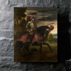 Equestrian Portrait of Charles V by Titian metal print mockup