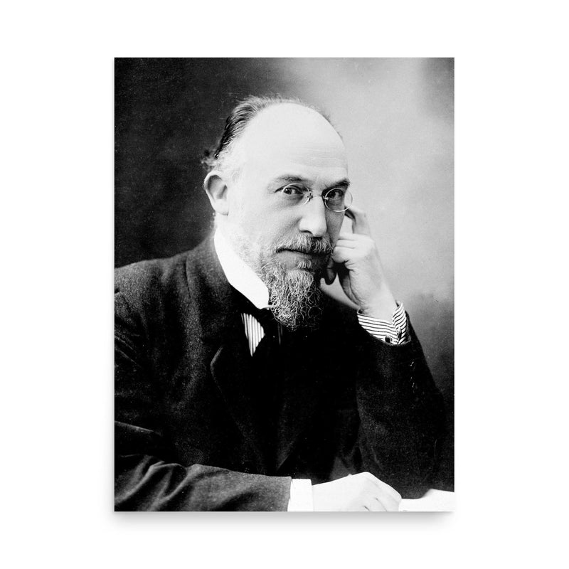 Erik Satie poster on a plain backdrop in size 18