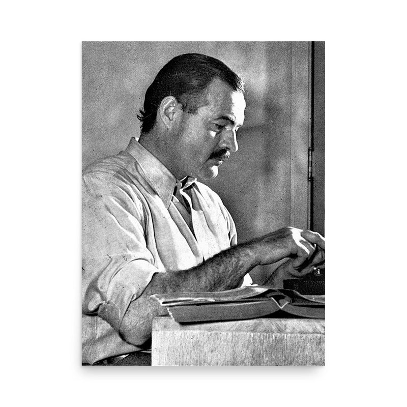 Ernest Hemingway poster on a plain backdrop in size 18