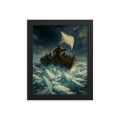 Ernest Shackleton lifeboat through ice crush framed print on a plain backdrop in size 8"x10".