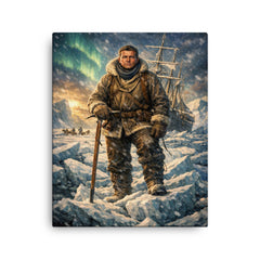 Ernest Shackleton on Endurance ice canvas print on a plain backdrop in size 16"x20".