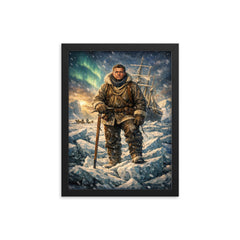 Ernest Shackleton on Endurance ice framed print on a plain backdrop in size 12"x16".