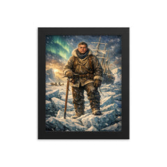 Ernest Shackleton on Endurance ice framed print on a plain backdrop in size 8"x10".
