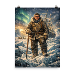 Ernest Shackleton on Endurance ice poster on a plain backdrop in size 8"x10".
