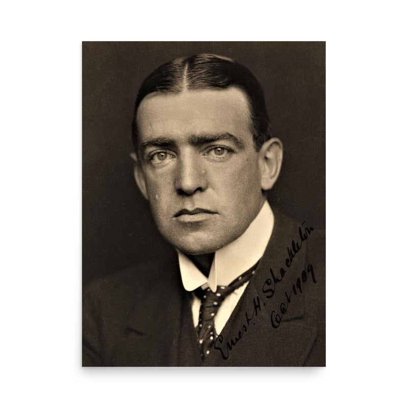 Ernest Shackleton poster on a plain backdrop in size 18