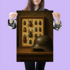 Ernst Junger beetle collection beside iron helmet poster 3