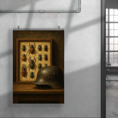 Ernst Junger beetle collection beside iron helmet poster 4