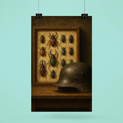Ernst Junger beetle collection beside iron helmet poster 6