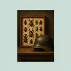 Ernst Junger beetle collection beside iron helmet poster 8