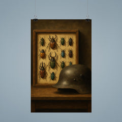 Ernst Junger beetle collection beside iron helmet poster 9