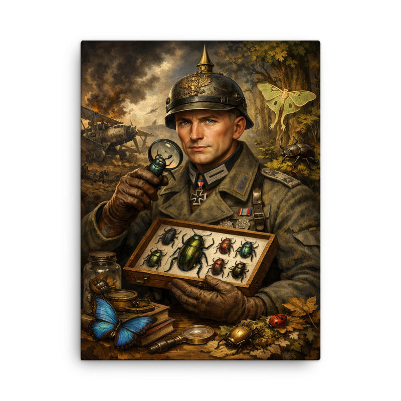 Ernst Junger beetle collector in war uniform canvas print on a plain backdrop in size 18