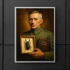 Ernst Junger with beetle specimen and war diary poster 5