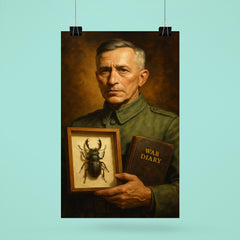 Ernst Junger with beetle specimen and war diary poster 6