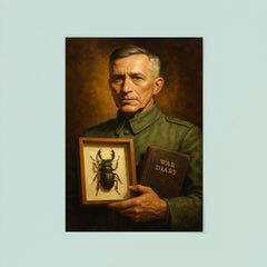 Ernst Junger with beetle specimen and war diary poster 8