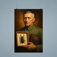 Ernst Junger with beetle specimen and war diary poster 9