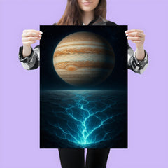 Europa under Jupiter with cracked ice glow poster 3