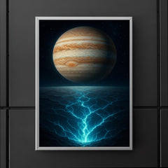 Europa under Jupiter with cracked ice glow poster 5