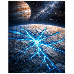 Europa's ice fractures glowing electric blue jigsaw puzzle