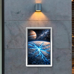 Europa's ice fractures glowing electric blue poster 2