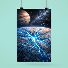 Europa's ice fractures glowing electric blue poster 6