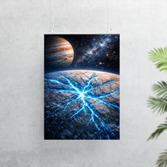 Europa's ice fractures glowing electric blue poster 7