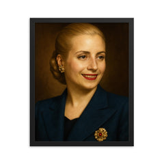 Eva Peron portrait framed print on a plain backdrop in size 16"x20".