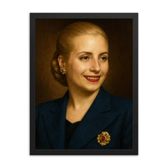 Eva Peron portrait framed print on a plain backdrop in size 18"x24".
