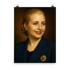 Eva Peron portrait poster on a plain backdrop in size 8"x10".