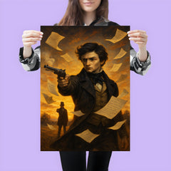 Evariste Galois duel dawn with algebra pages fluttering poster 3