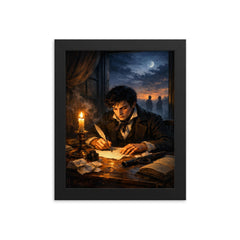 Evariste Galois writing before dawn duel framed print on a plain backdrop in size 8"x10".