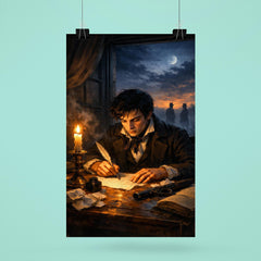 Evariste Galois writing before dawn duel poster 6