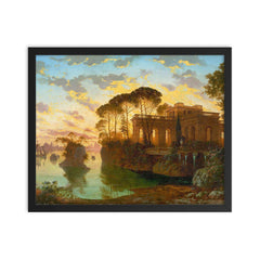 Evening Landscape by Ferdinand Knab, 1898 framed print on a plain backdrop in size 16"x20".