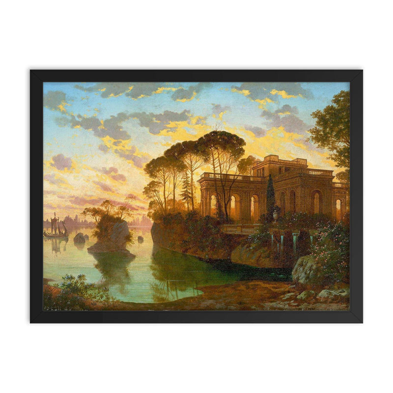 Evening Landscape by Ferdinand Knab, 1898 framed print on a plain backdrop in size 18