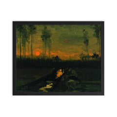 Evening Landscape by Vincent van Gogh, 1885 framed print on a plain backdrop in size 16"x20".