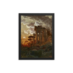 Evening Landscape with Ancient Temple Ruins by Ferdinand Knab, 1890 framed print on a plain backdrop in size 12"x16".