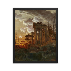 Evening Landscape with Ancient Temple Ruins by Ferdinand Knab, 1890 framed print on a plain backdrop in size 16"x20".
