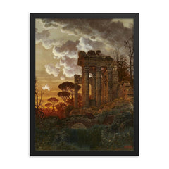 Evening Landscape with Ancient Temple Ruins by Ferdinand Knab, 1890 framed print on a plain backdrop in size 18"x24".