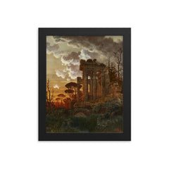 Evening Landscape with Ancient Temple Ruins by Ferdinand Knab, 1890 framed print on a plain backdrop in size 8"x10".