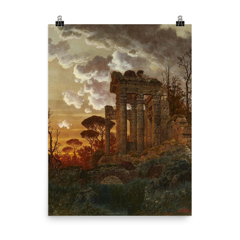 Evening Landscape with Ancient Temple Ruins by Ferdinand Knab, 1890 poster on a plain backdrop in size 8