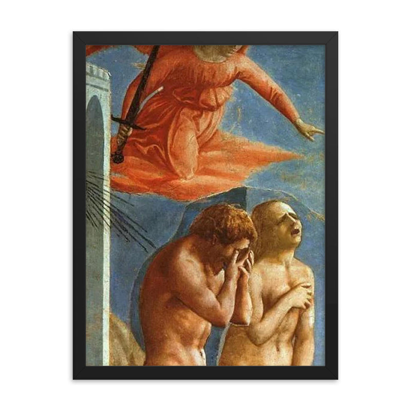 Expulsion From the Garden of Eden by Masaccio framed print on a plain backdrop in size 18