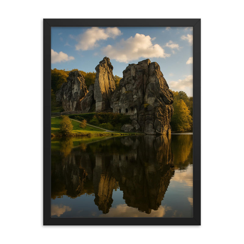 Externsteine Germany framed print on a plain backdrop in size 18