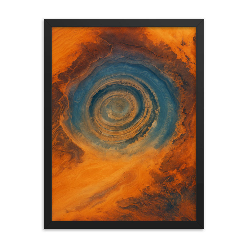 Eye of the Sahara Richat Structure Mauritania framed print on a plain backdrop in size 18
