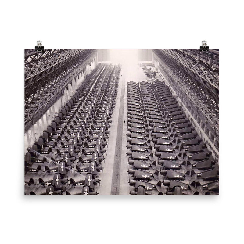 F4U Corsairs Awaiting Shipment to the Pacific Theater poster on a plain backdrop in size 8