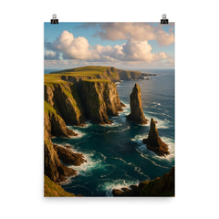 Fair Isle Sea Cliffs Scotland poster on a plain backdrop in size 8"x10".