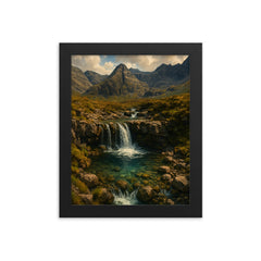 Fairy Pools Isle of Skye Scotland framed print on a plain backdrop in size 8"x10".