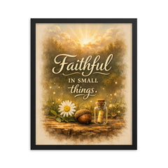 Faithful in small things framed print on a plain backdrop in size 16"x20".
