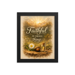 Faithful in small things framed print on a plain backdrop in size 8"x10".