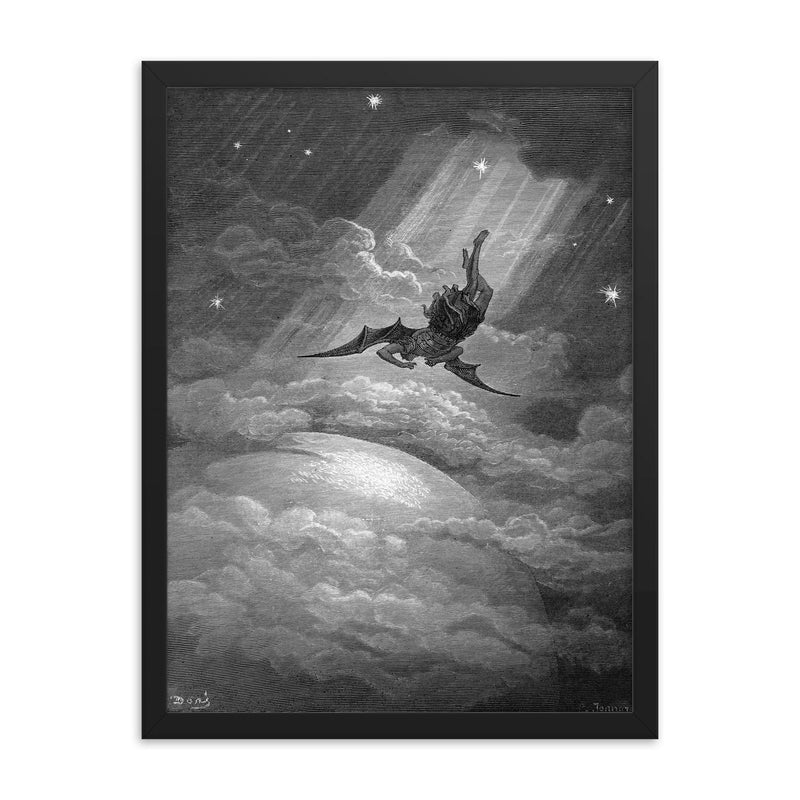 Fall of Satan by Gustave Dore, 1866 framed print on a plain backdrop in size 18