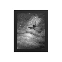 Fall of Satan by Gustave Dore, 1866 framed print on a plain backdrop in size 8"x10".