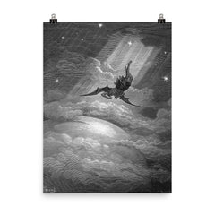 Fall of Satan by Gustave Dore, 1866 poster on a plain backdrop in size 8"x10".
